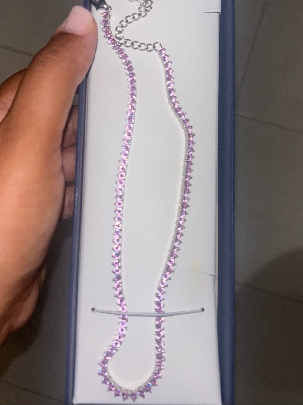 💜 Delicate 925 Pink Sapphire Crystal Tennis Necklace 💜